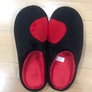 Black and red slippers with a heart When you put them together